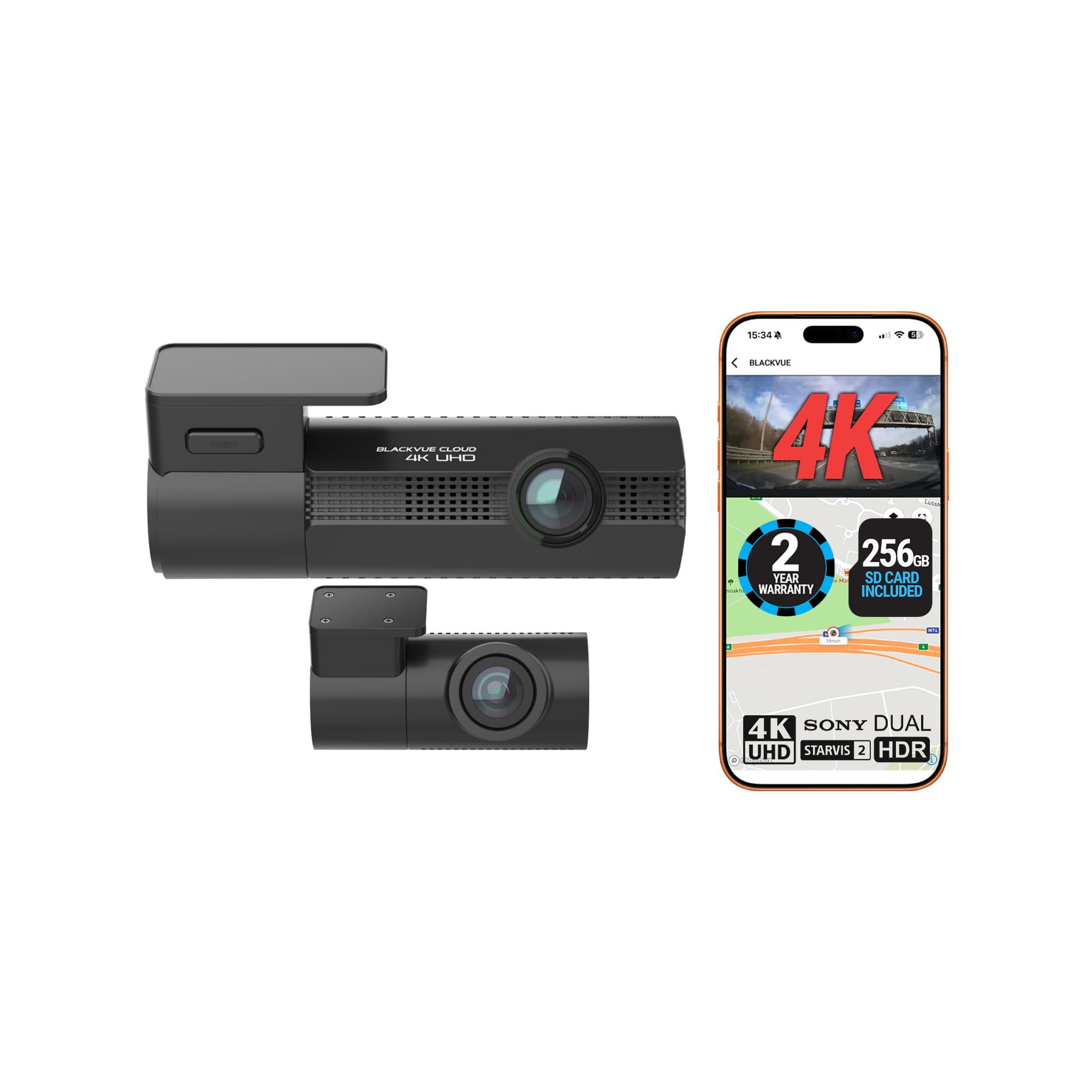BlackVue Elite 9 2CH 256GB Dash Cam - UK Edition - 4K+2K Dashcam Front and Rear, Dual HDR STARVIS 2, Wi-Fi, GPS, Night Vision, Power-Saving Parking Mode, 4G LTE Ready, App & Cloud Features