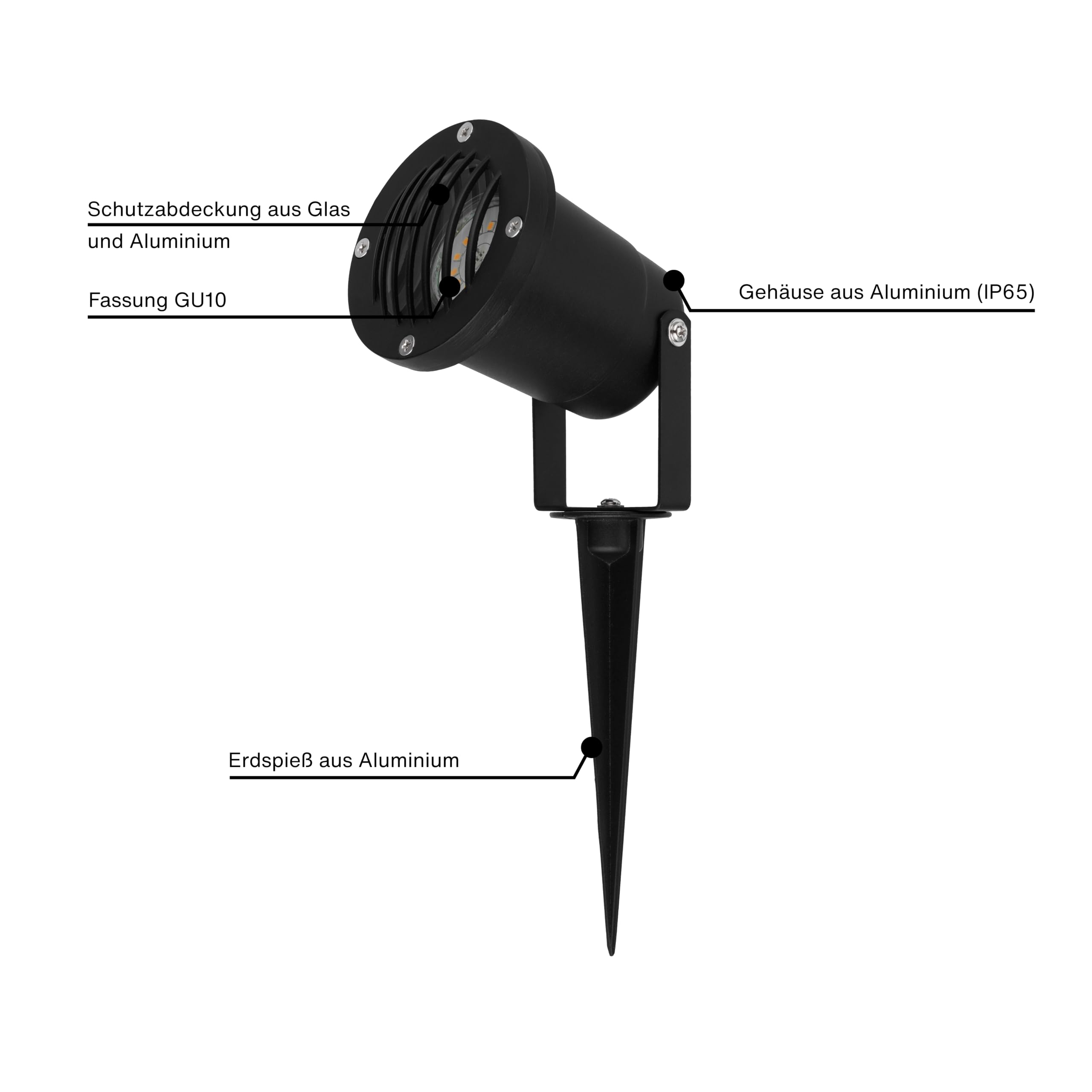 REV Juego de iluminación de jardín (12 luces orientables para senderos, carcasa de aluminio IP65, 230 lm, 3 W, cable de 1,5 m, altura de 32 cm, color negro)