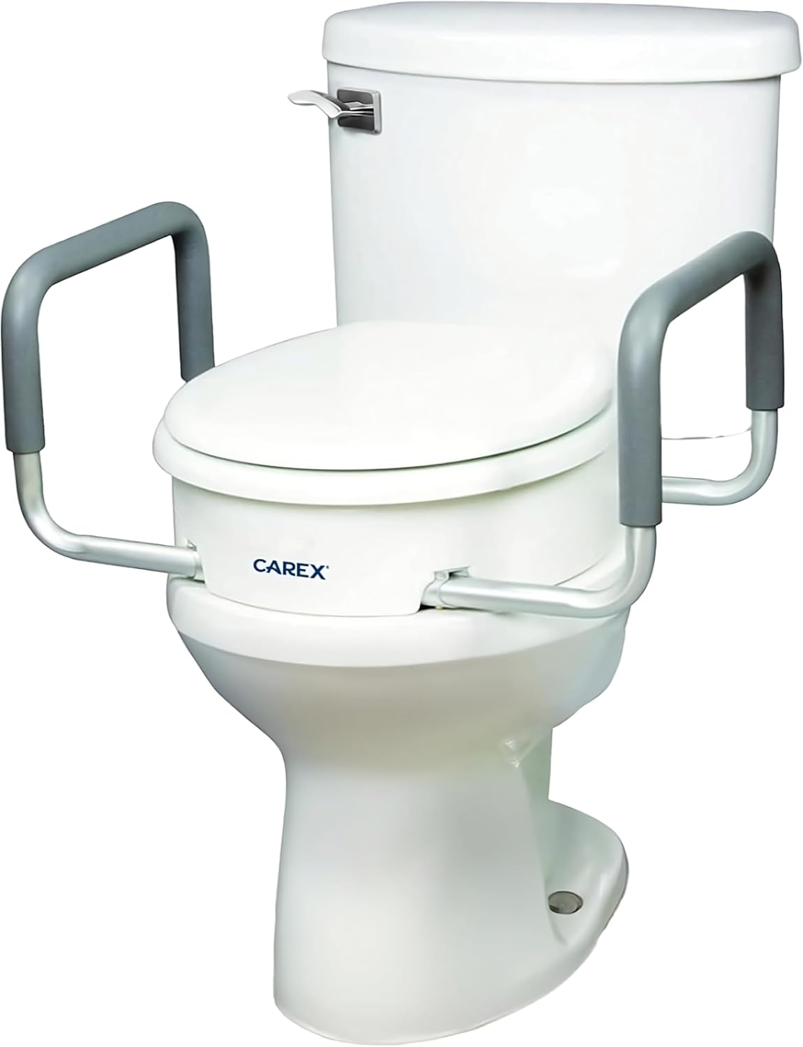 Compass Raised Toilet Seat with Arms, Round Toilets, 3.5 Inch High, Elevated Toilet Riser with Removable Padded Handles, Easy On and Off, Support 250 lbs, White