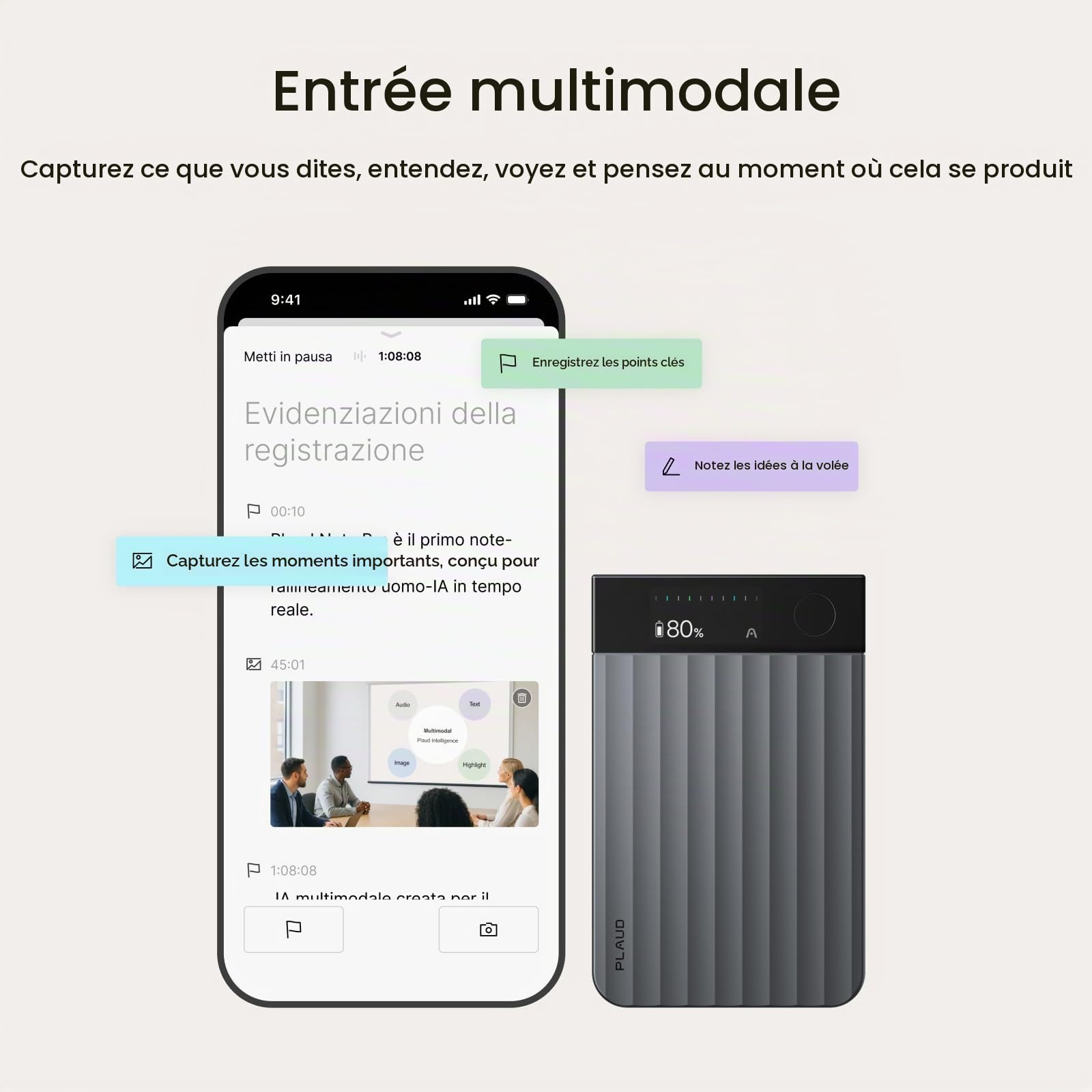 Pack Plaud Note Pro et NotePin, Enregistreurs Vocal IA avec Transcription et Résumé AI Dictaphone Enregistreur Audio pour Cours Réunions