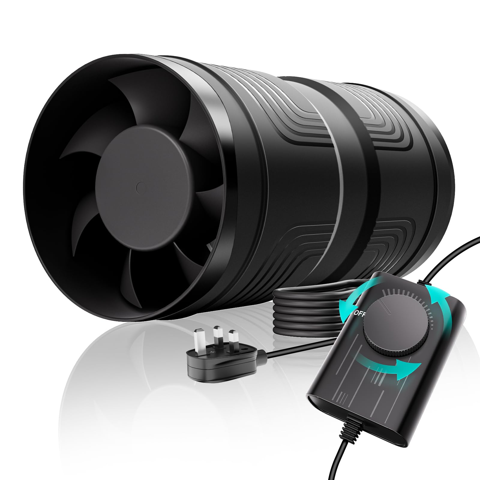 HG Power 100mm Inline Extractor Fan with Speed Controller, 221 m³/h Inline Duct Fan, Bathroom & Grow Tent Ventilation Fan with Overheat Protection for Kitchen, Garage, Basement