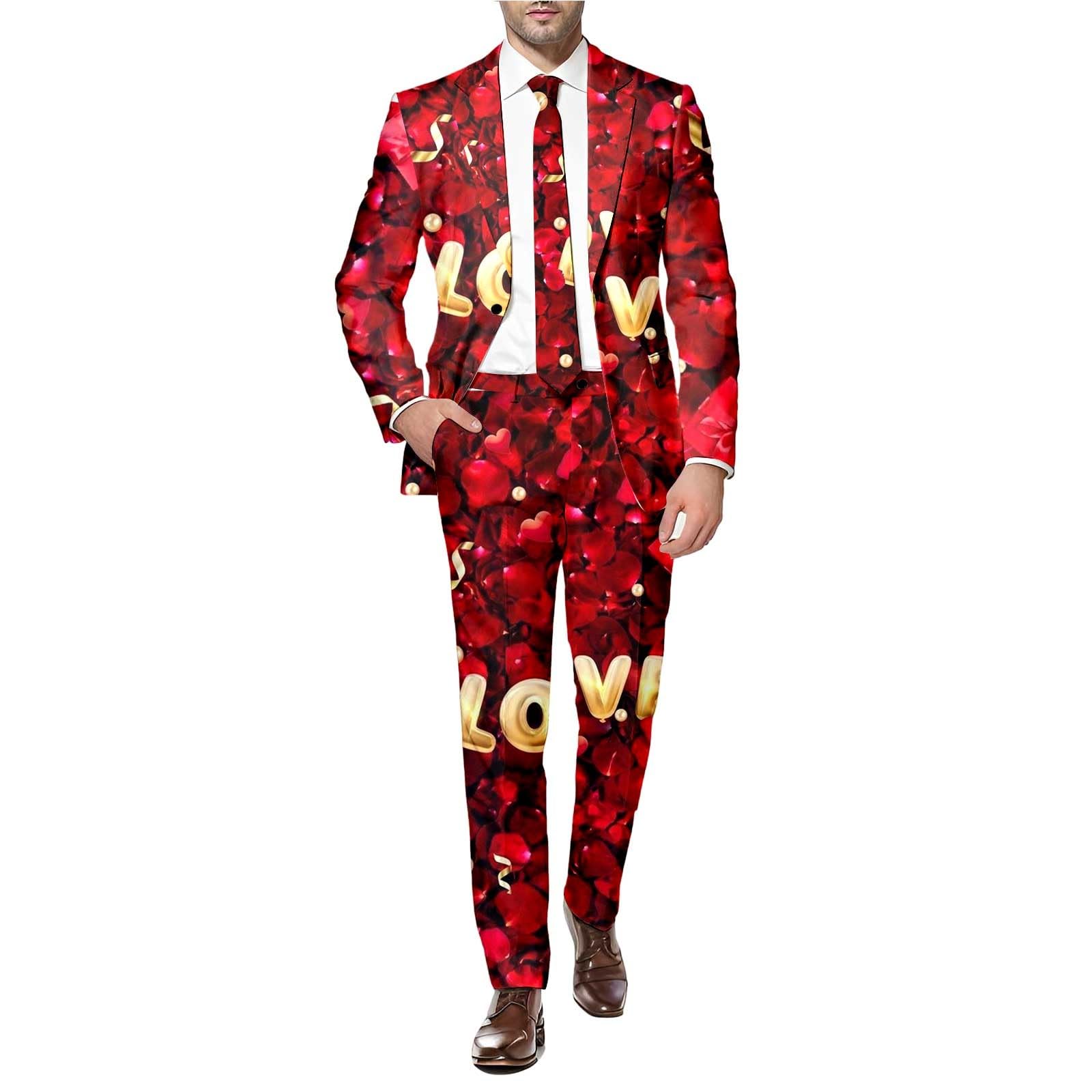 Costume pour homme avec motif cœur, blazer à manches longues + pantalon, 2 pièces, costume formel, coupe ajustée, veste de costume et pantalon de costume, tenue de Saint-Valentin, tenue