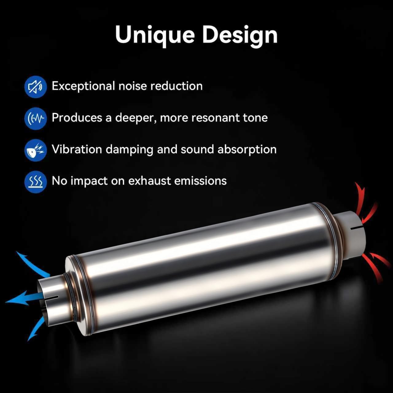 4 Muffler, Universal 4 In muffler- Performance Exhaust Stainless Steel Straight-Through Design for Cars and Trucks, Deep Aggressive Sound