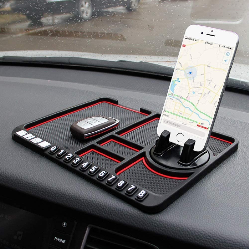 CQLEK® Multifunction Anti-Slip Car Dashboard Pad GPS Navigation Mobile Cell Phone Holder Stand Mount Mat Pad Car Accessories Tray for Car Home Office Kitchen (Black)