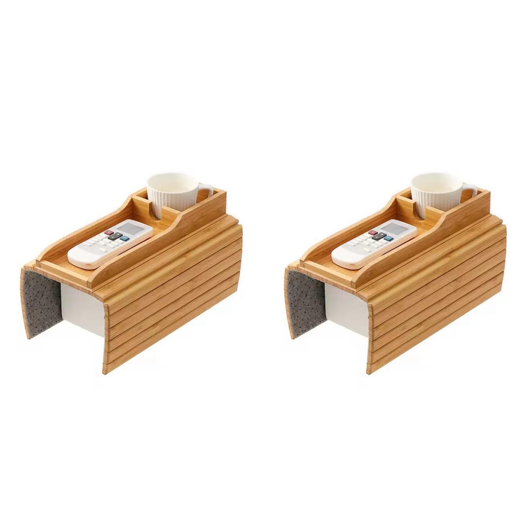 Hndhbfgrt 2X Couch Cup Holder, Couch Drink Holder, Natural Bamboo Sofa Cup Holder Armrest Tray, Portable Couch Arm Tray Table