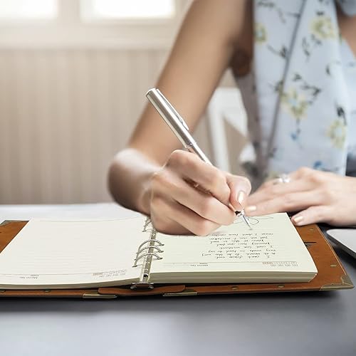 Miniatura 4 de Cuaderno A5 de cuero forrado con 12 marcadores, 6 anillas, planificador A5, cuaderno recargable, bloc de notas, diarios de escritura para niñas,