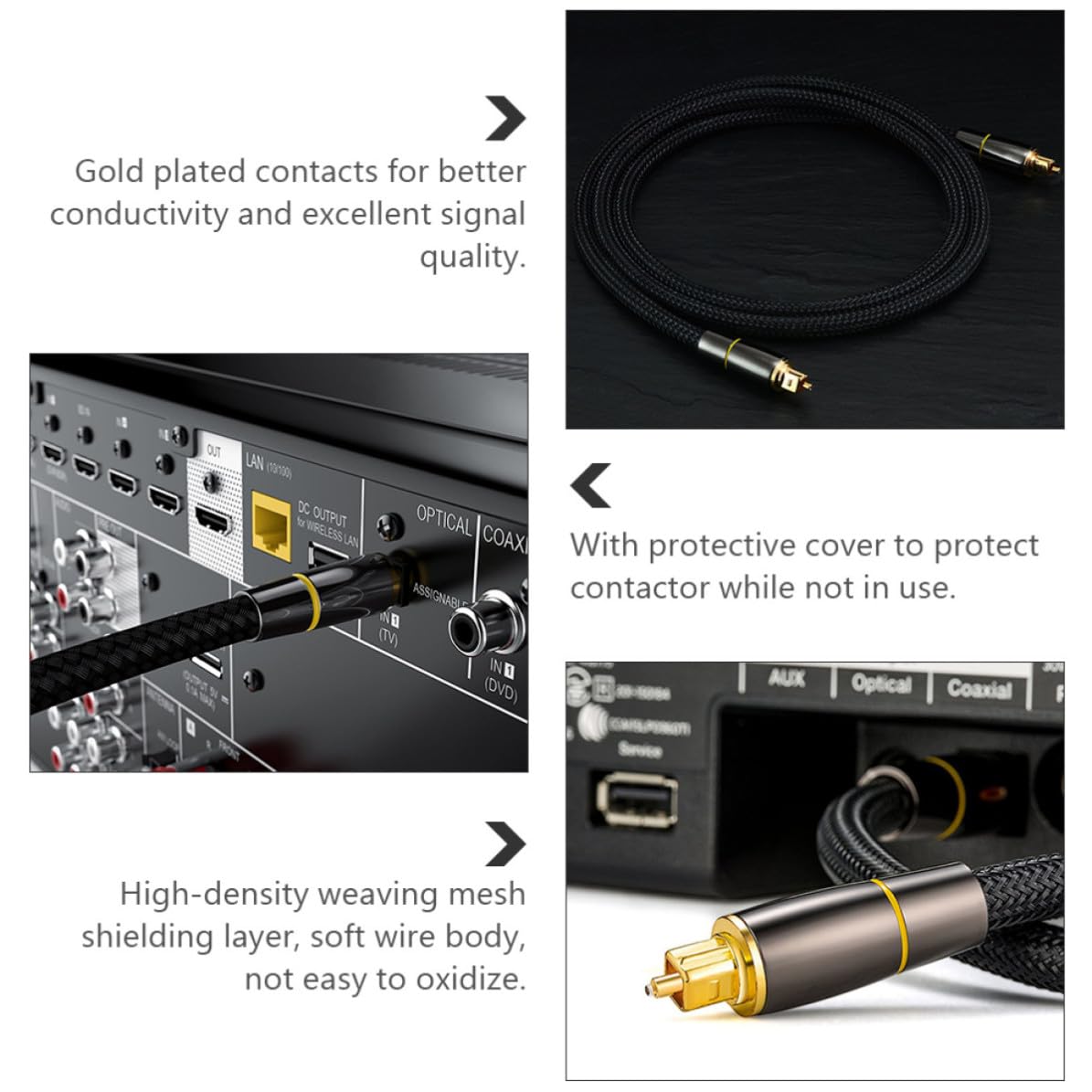 Cavo Ottico Audio Digitale in Fibra Ottica Nero Protezione e Lunga Durata, 20 Metri, per Trasmissione Audio Ottica