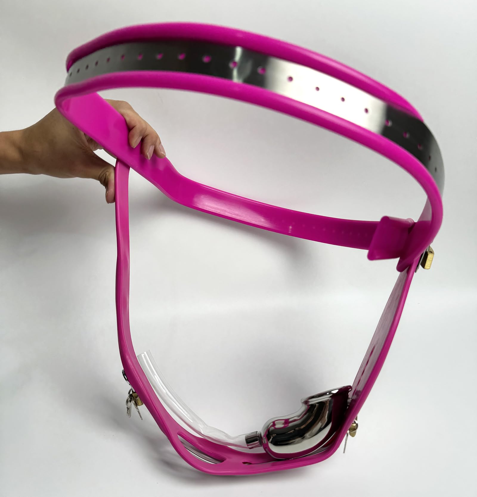 Ceinture de chasteté invisible en acier inoxydable pour hommes rose 60-90cm YILUQIFLY Cage à pénis ajustable