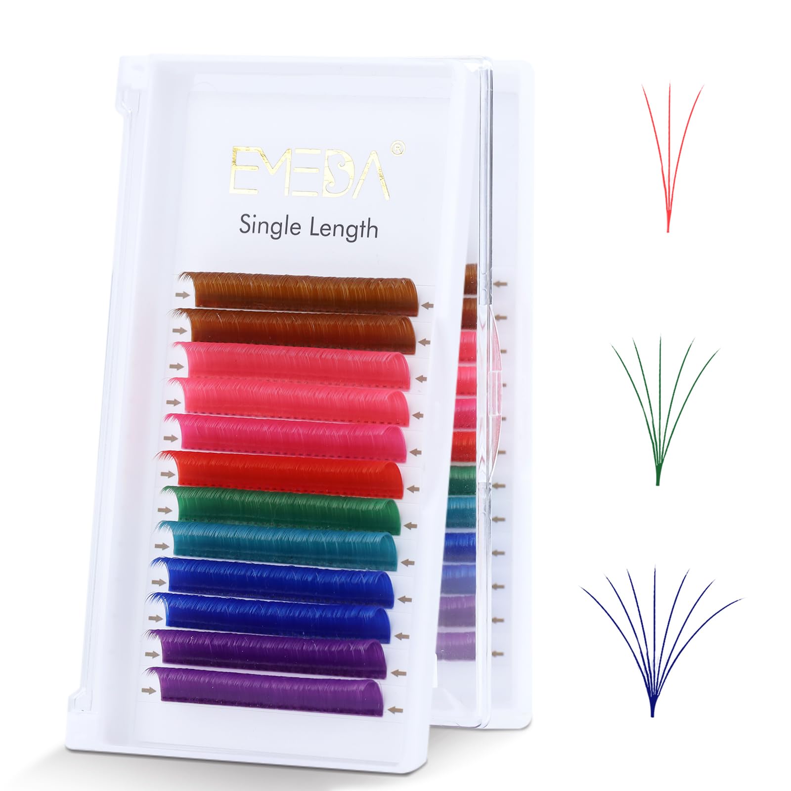 EMEDA 8 Colored Mix Volume Lash Extensions 15mm D curl White Rose Pink Red Green Emerald Blue Purple Lash Extensions Easy Fan Volume Lashes 10D 20D Colorful Fanning Eyelash Extensions (0.07 D 15mm)
