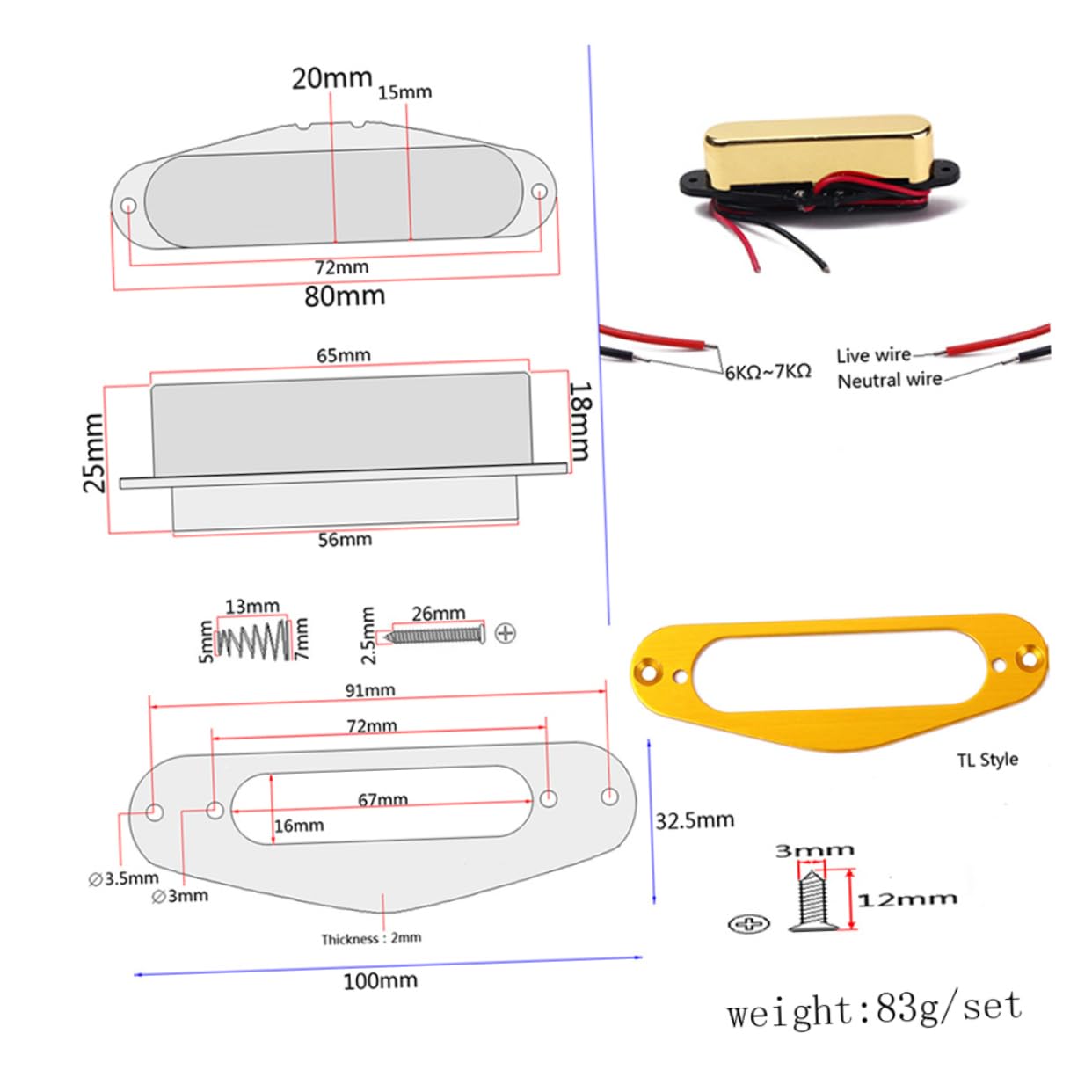 3pezzi Pickup Coil Per Chitarra Elettrica Con Placcata Set Facile Installare Compatibile Con e Bassi Per Della e