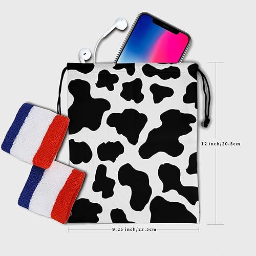 Miniatura 5 de Bolsa de agarre de gimnasia para niñas bolsas de gimnasia para gimnasia bolsa de cordón para atleta gimnasio bolsa de cuerda Black White Cow Spots
