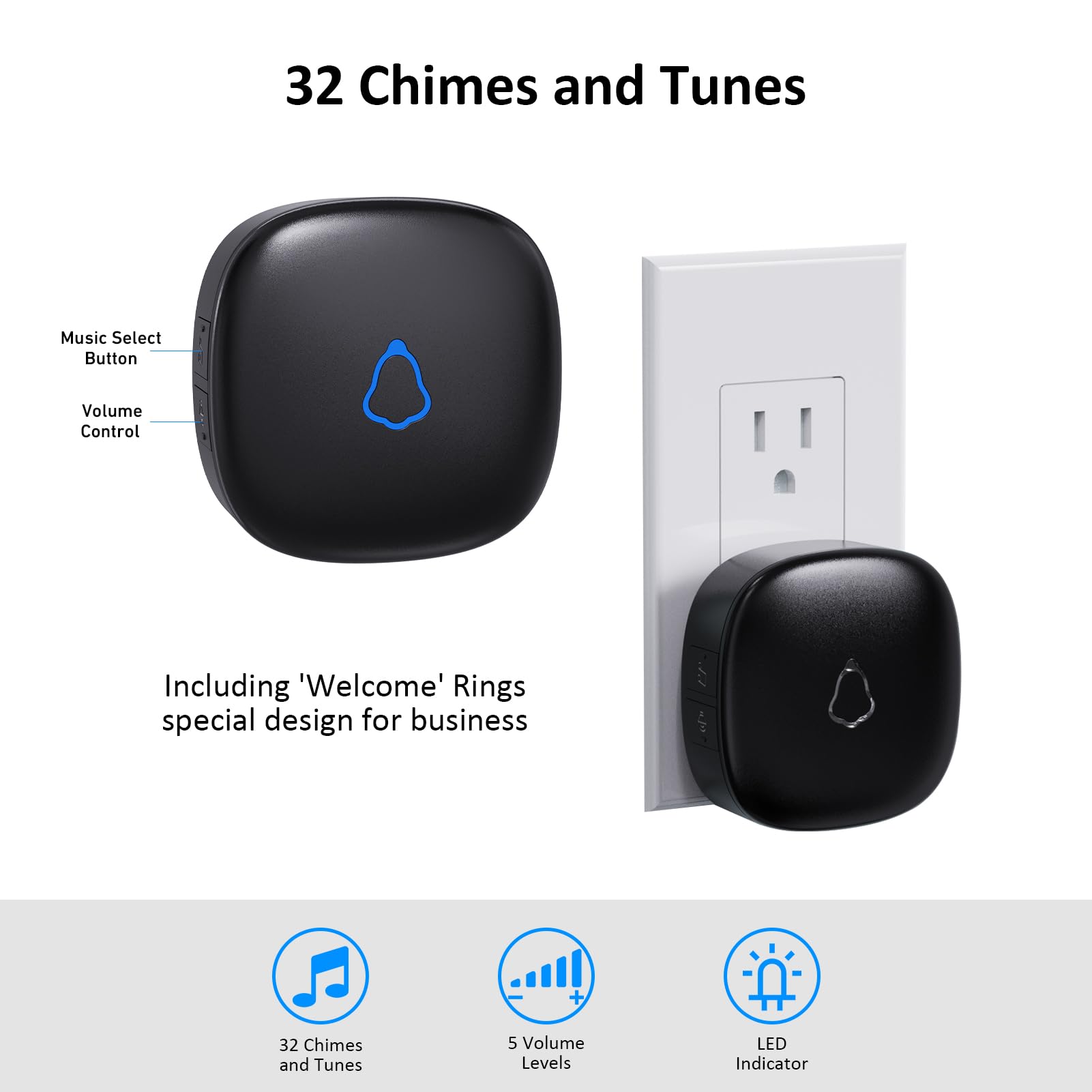Alarma inalámbrica con sensor de movimiento para interiores, 1 detector PIR + 1 receptor, timbre activado por movimiento para puerta del hogar, entrada de negocios, seguridad de garaje, entrada de