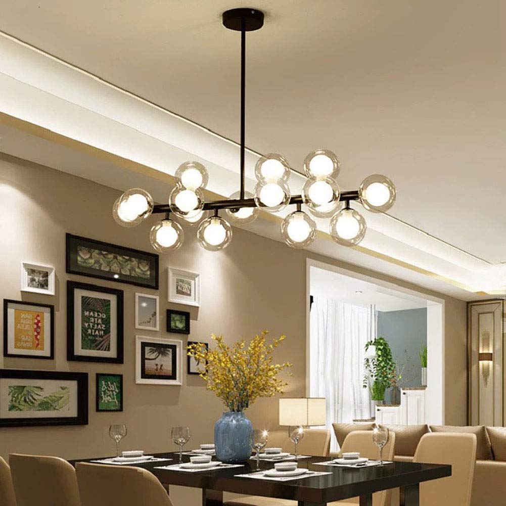 Negro Sputnik Candelabro Vendimia Redondo Metal Cromado Durante La Luz Esférico Vidrio Luz Colgante Para Cocina Granja Fogón Pasillo-Negro. 16 bolas largas en la pantalla de la bola