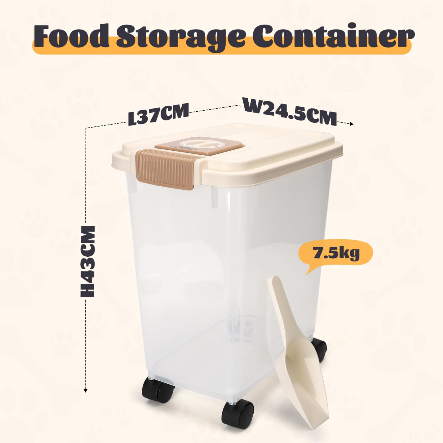 Nobleza Contenedor de Pienso para Mascotas 20L, con Ruedas, Tapa Abatible, Cuchara y Marcador de Fecha, Caja Hermética Transparente para Perros y Gatos