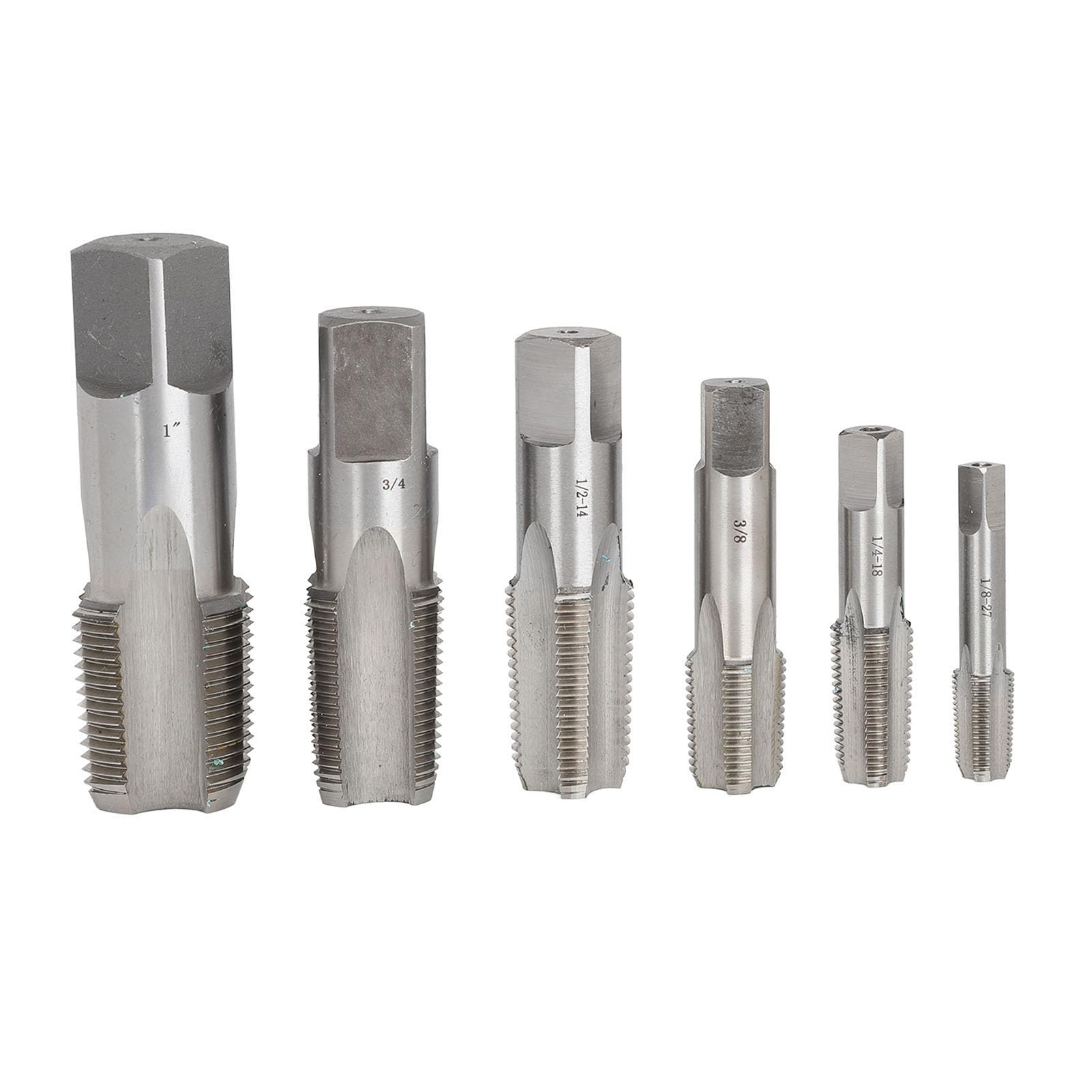 NDNCZDHC 6PCS Npt Pipe Tap Set Thread 1/8?27 1/4?18 3/8?18 1/2?14 3/4?14 1?11.5 Hss Tap and Die Set for Clean Accurate Threads with Plastic Case