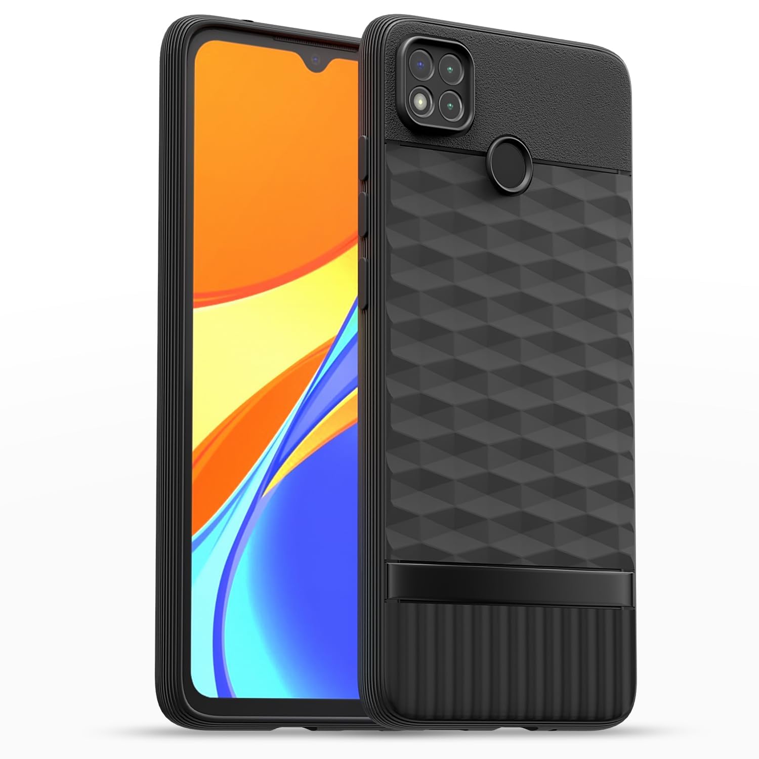 Pikkme Back Cover for Poco C31, Mi Redmi 10A / 10A Sport, Redmi 9 / Redmi 9 Activ / 9C Camera Protection 3D Hexa Cube Design Silicone Protective Bumper Case (Black)