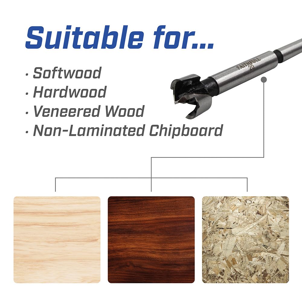 Faithfull FAIFOR20 Forstner Bit for Hardwood Softwood, Drilling, Boring, Straight, Angled, Overlapping, Pocket holes - 20mm - Image 4