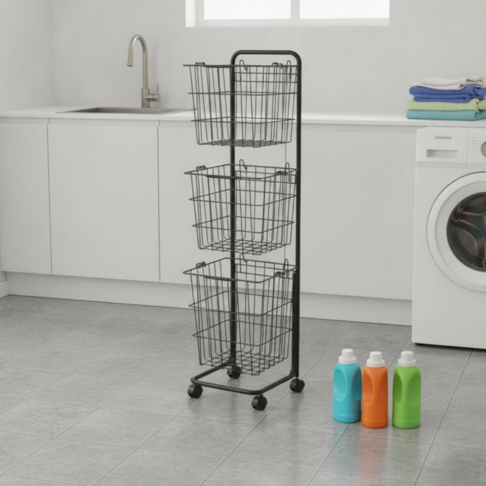 Carrello Portaoggetti Mobile Carrello in Metallo con Ruote Multiuso Scaffale Metallico Rotelle per Lavanderia