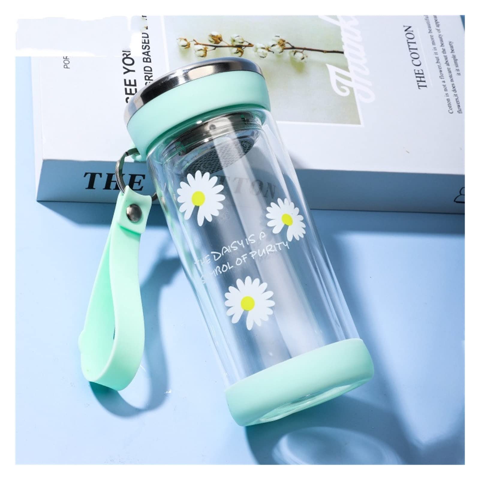 320 ml Botella de Agua de té de Vidrio de Doble Pared portátil con infusor de té Bicicleta al Aire Libre Escalada a Prueba de Fugas Botella de Agua Botella de Agua (Color : Green)
