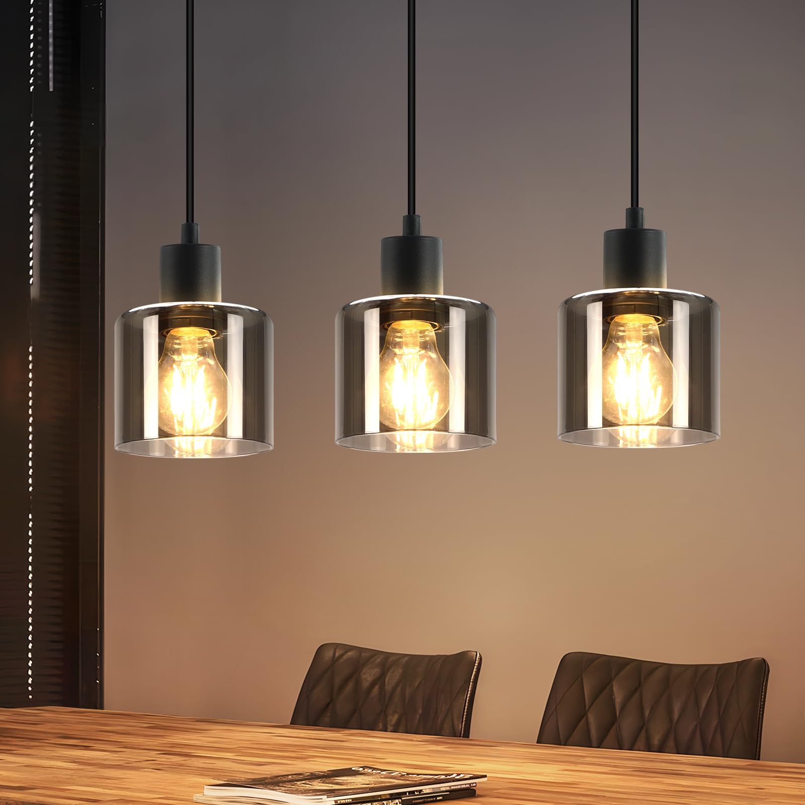ZMH Pendelleuchte Esstisch Hängelampe Schwarz - Esstischlampe Hängend E27 Hängeleuchte Vintage 3 Flammig Esszimmerlampe Industrial Pendellampe Retro für Wohnzimmer Hotel Büro (ohne Leuchtmittel)