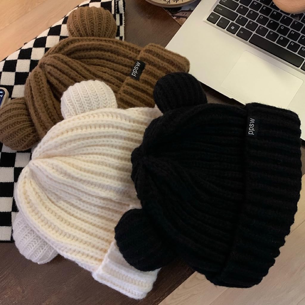 VPTMRP Bear Ear Beanie Knit Warm Slouchy Crochet Hat - Image 3