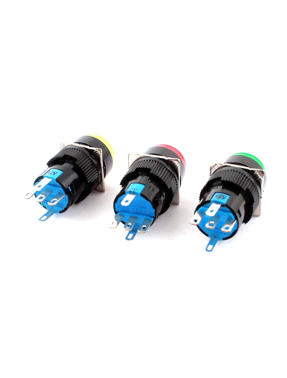 interruptor electronico 3 piezas DC Control eléctrico 12 V luz rojo amarillo verde indicador cabeza redonda SPDT 5 pines interruptores de botón momentáneos con conectores hembra