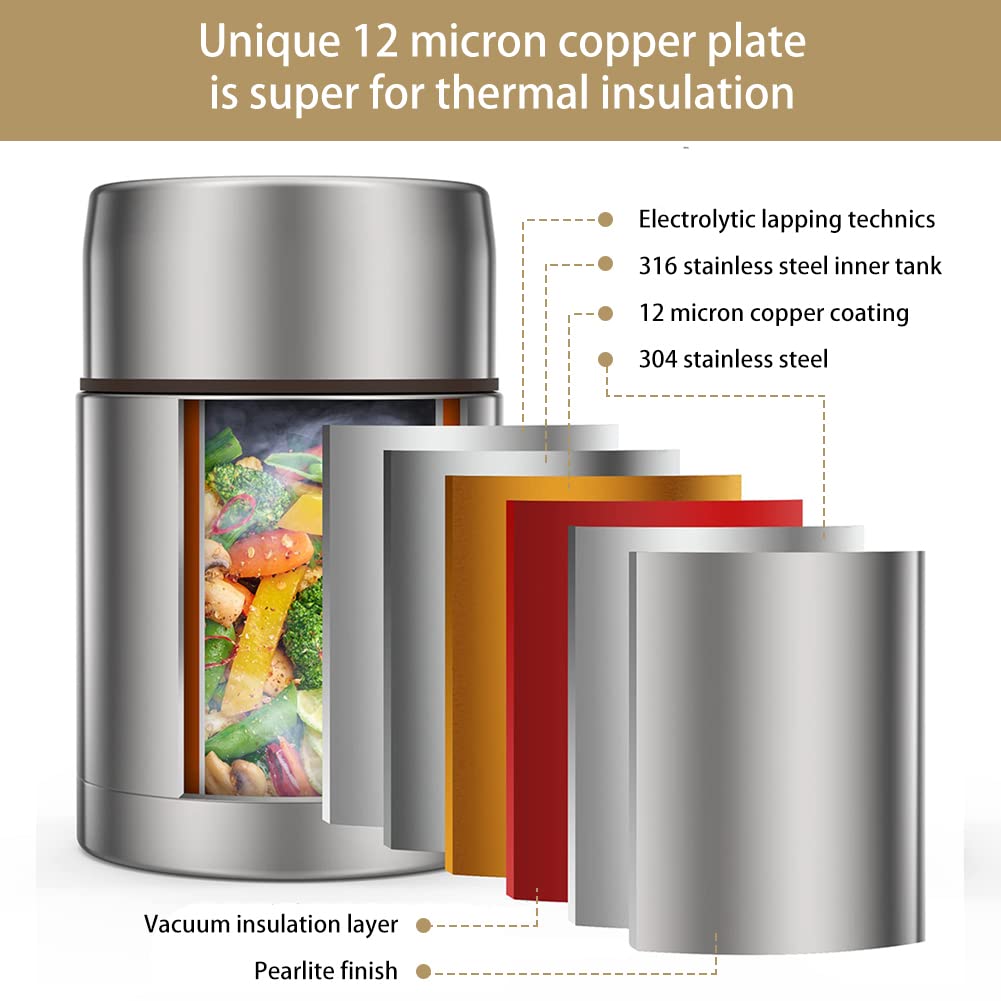 URFEDA Fiambrera térmica de acero inoxidable 316, 800 ml, sin BPA, con bolsa aislante y recipiente aislado para alimentos, fiambrera térmica para comida caliente, comida para bebés, comida, sopa