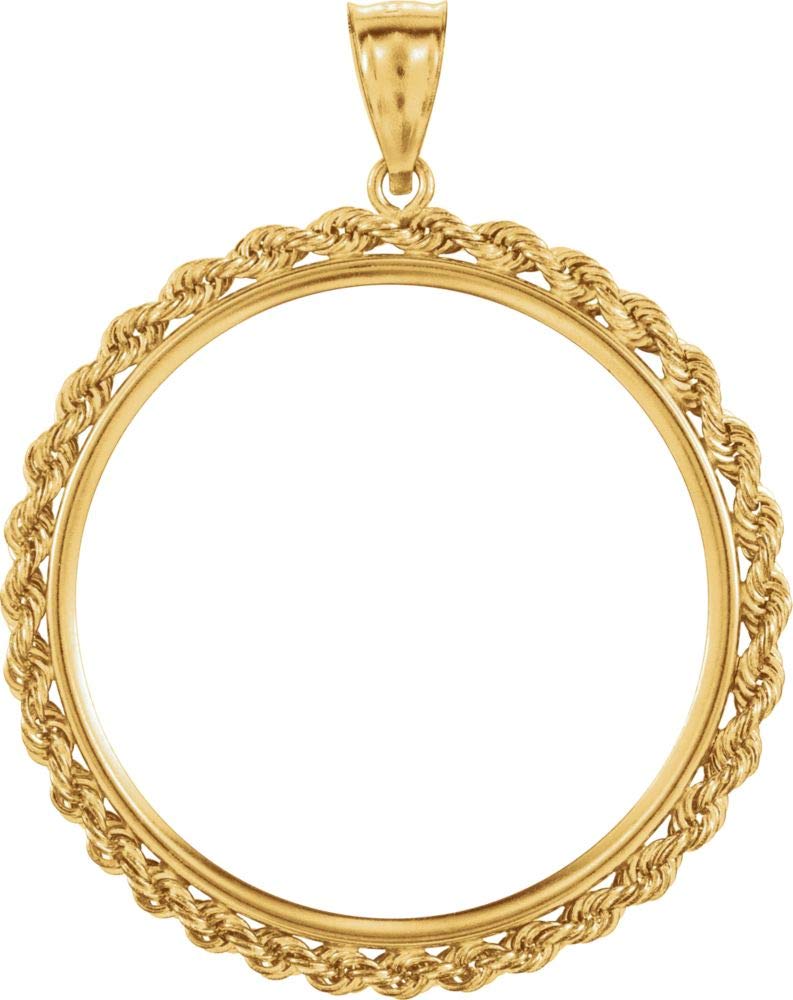 2.5mm Solid Rope Tab Back Frame Pendant For 1 Ounce American Eagle or 1 Ounce South African Rand (Krugerrand) Coin in 14K Yellow Gold