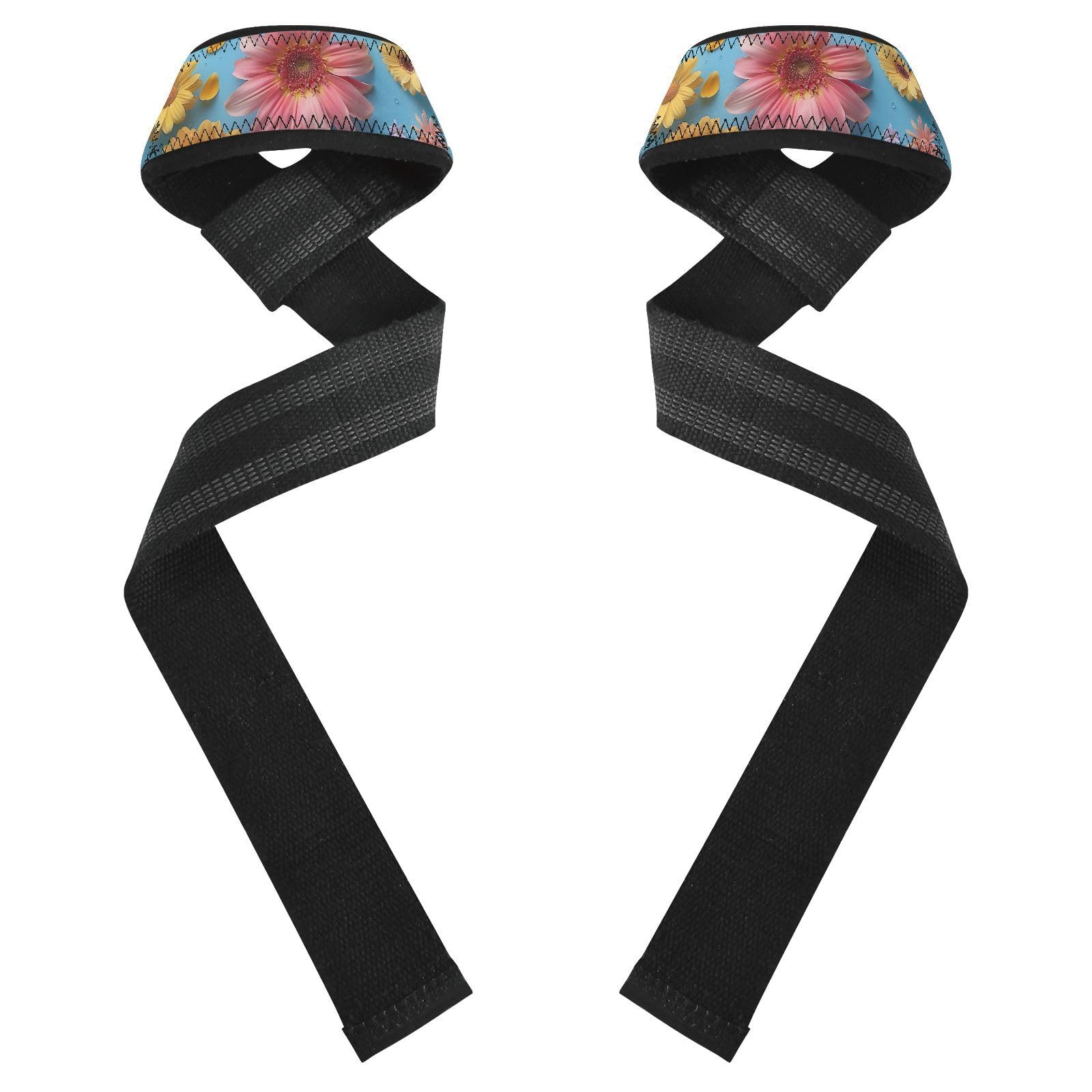 Nander Beautiful Daisy Wrist Straps for Weightlifting,Lifting Straps with Neoprene Cushioned Wrist Padded and Anti-Skid Silicone for Strength Training,Bodybuilding,Deadlifting
