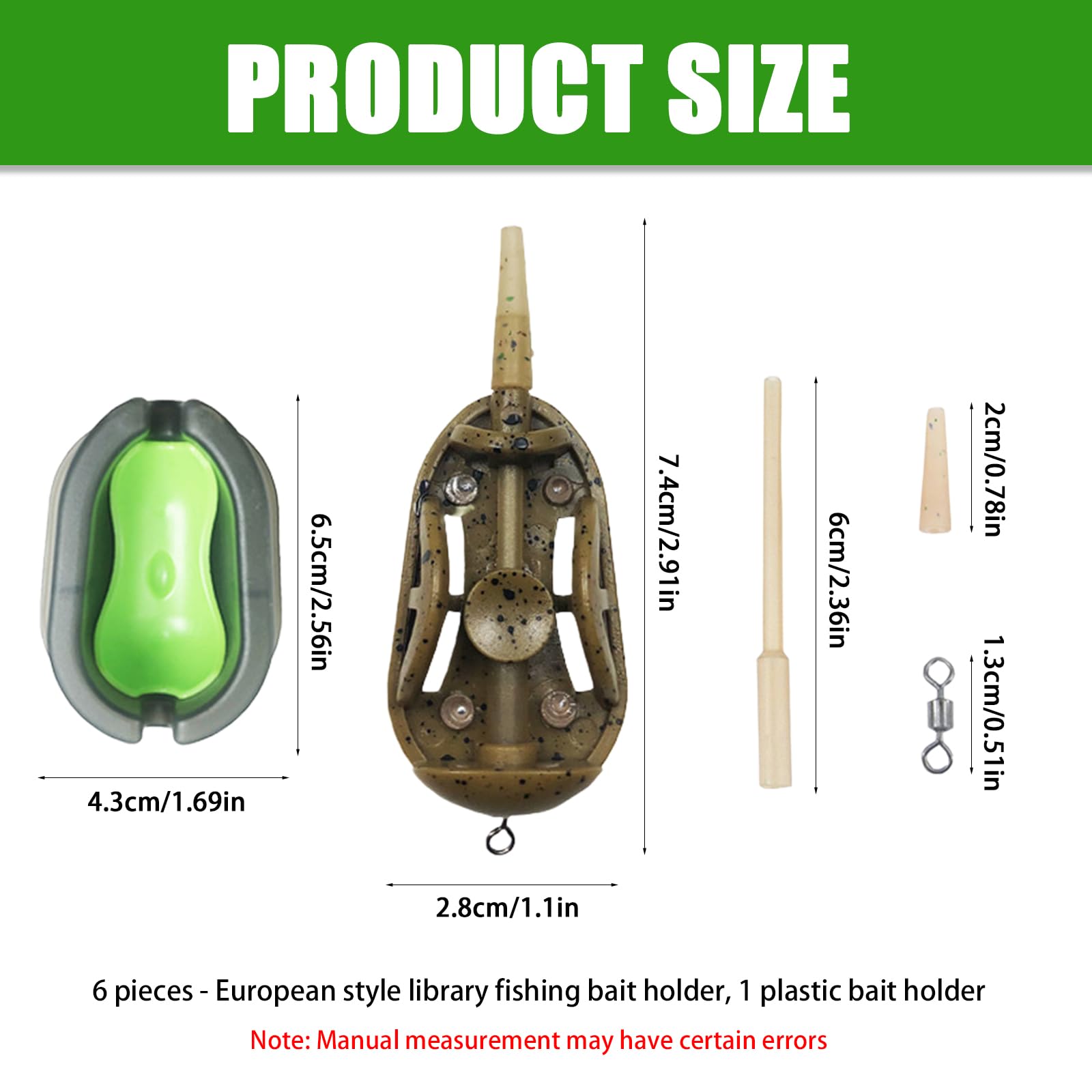 Accessoires Feeder en 6 pièces : kit Method Feeder, Method Feeder Plat avec boîte à appâts, Lest supplémentaire, Panier Feeder pour la pêche avec des appâts de 20 g, 30 g, 40 g et 50 g