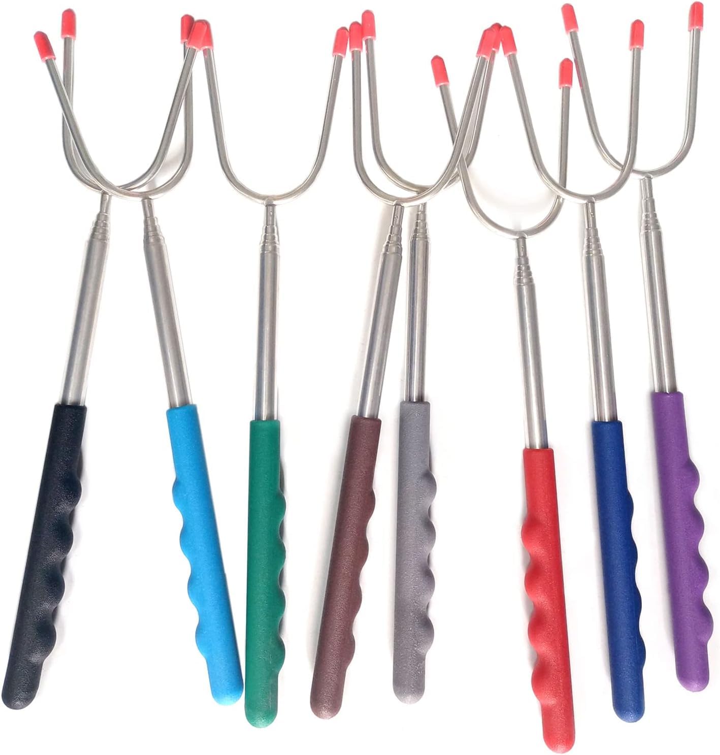 8 Fourchettes Télescopiques Barbecue 30 à 115 Cm - Brochettes Extensibles Inox Pour Marshmallow, Camping Et Grillades