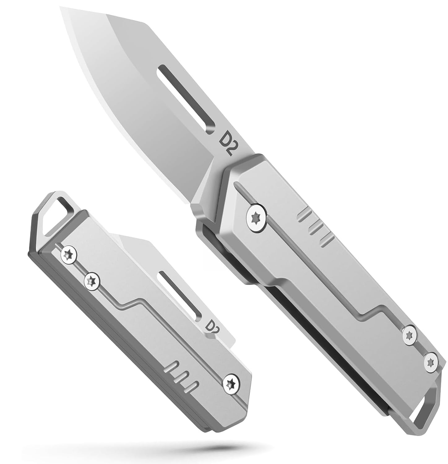 Folding Knife-2 Pack, Cool Dad Birthday Gifts for Men, Compact D2 Steel Edge Utility Tool, CNC Steel Handle, Lanyard Hole, Lightweight EDC Gadgets for Home, DIY, Camping, Hiking, Outdoor