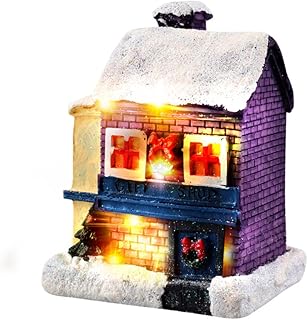 Christmas Snow Village House, Resin LED Light up Christmas Village House for Xmas Tree Home Table Decors Christmas Decor
