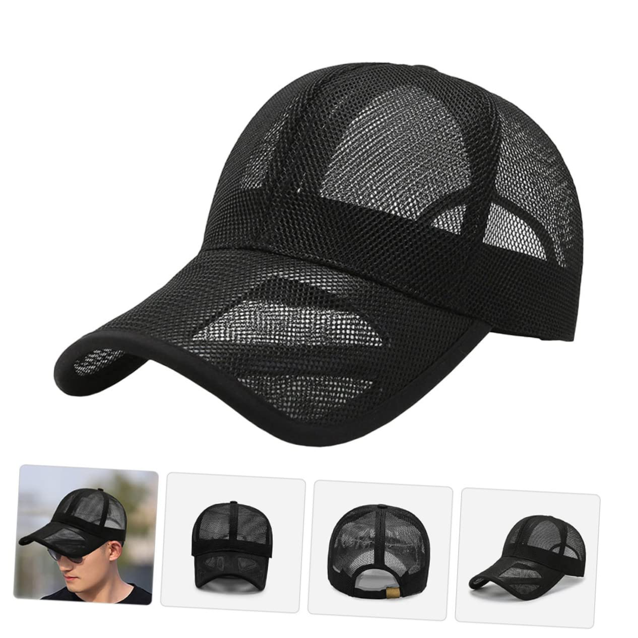 SHERCHPRY Gorra De Malla Transpirable Gorras De Visera para Adultos Gorras De Béisbol De Malla para Hombres Sombreros De Béisbol De Malla De Verano Gorra Deportiva Poliéster Black