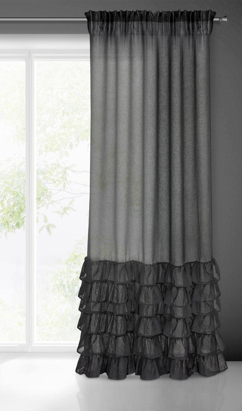Eurofirany Dolly Rideau Gothique, Rideau Voilage Ruban à Volants, Rideau Transparent avec Galon Fronceur - 1 unité, Rideau de Fenêtre, pour Chambre à Coucher, Salon, 140x250 cm, Noir