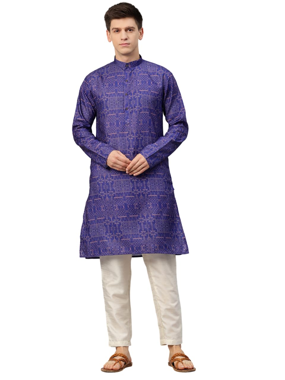 luxrio Printed Kurta for Men Cotton Blend Linen Abstract Print Regular Fit-picture-50