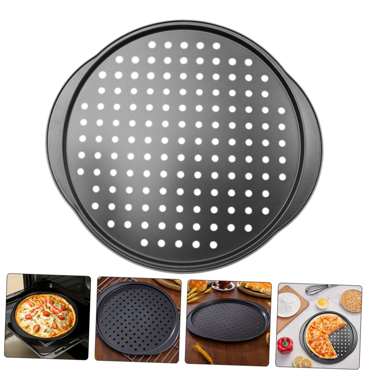 ABOOFAN Perforierte Pizza Backbleche aus Kohlenstoffstahl mit Griff