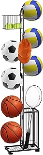 melos 7 Tier Basketball Ball Storage Rack, Freestanding Basketball Holder Garage Ball Storage Sport Organizer Rack with Ba...