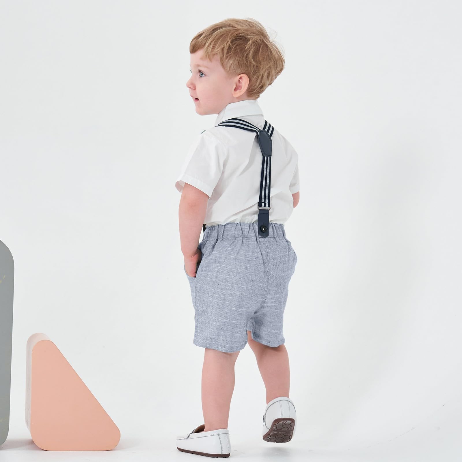 Volunboy Bebé Niño Caballero Conjunto, Camisa de Manga Corta con Pajarita + Corta Pantalón Traje Ropa