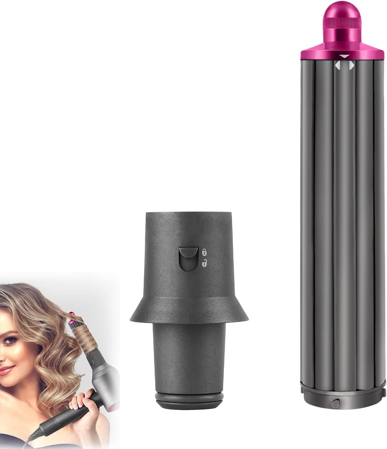 For Airwrap Supersonic HS05 HS01 Dryer 2In1 Multi-Styler Hair 1.6inch Styler Long Hair Barrels Adapters Automatic Curling Barrels (Red Long Hair Curling Barrels+ adapter)