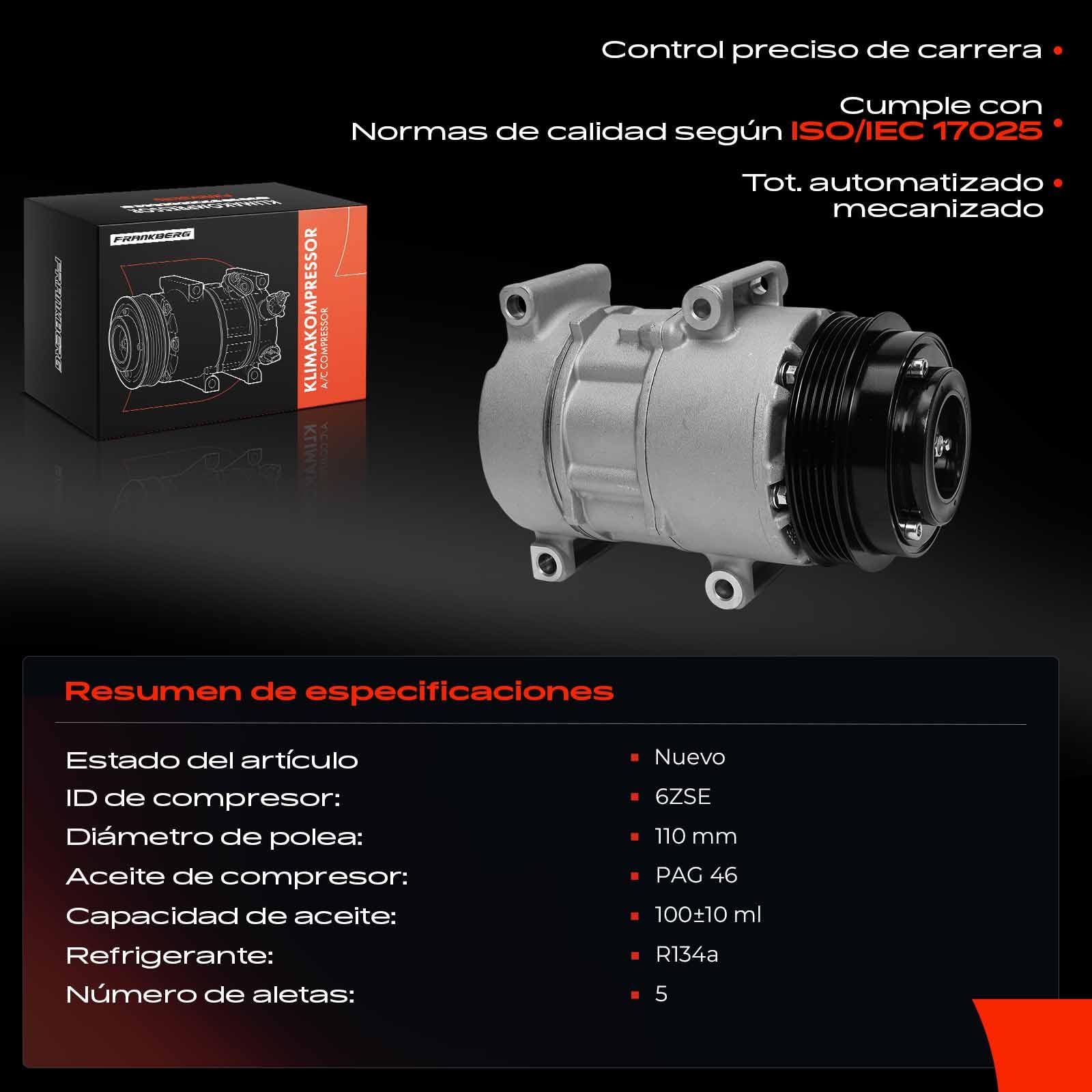 Frankberg Compresor aire acondicionado con embrague, gasolina 0012309011 | Compatible con: Clase B W245, Clase A W169