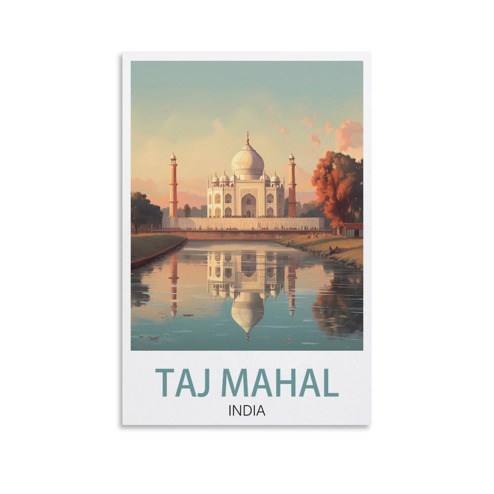 BaHeLs Taj Mahal India Vintage Travel Poster Sunset 08x12inch(20x30cm) Canvas Wall Art Print Painting for Wall Decor Living Room Bedroom