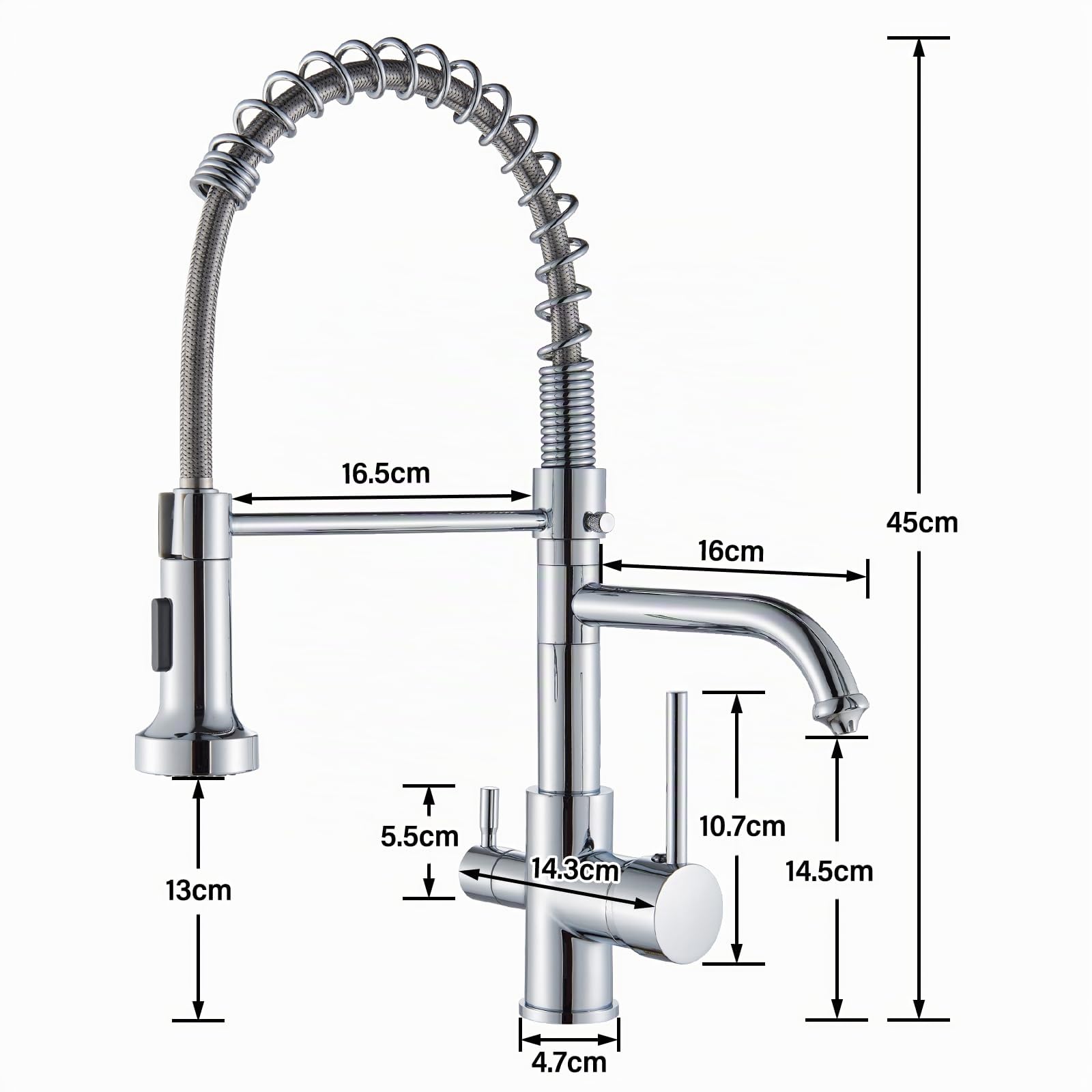 Robinets de cuisine 3 voies robinet de cuisine avec douchette amovible mélangeur d'eau potable en laiton avec filtre à eau eau bouche rotative à 360 °,spray pull-down,Chrome