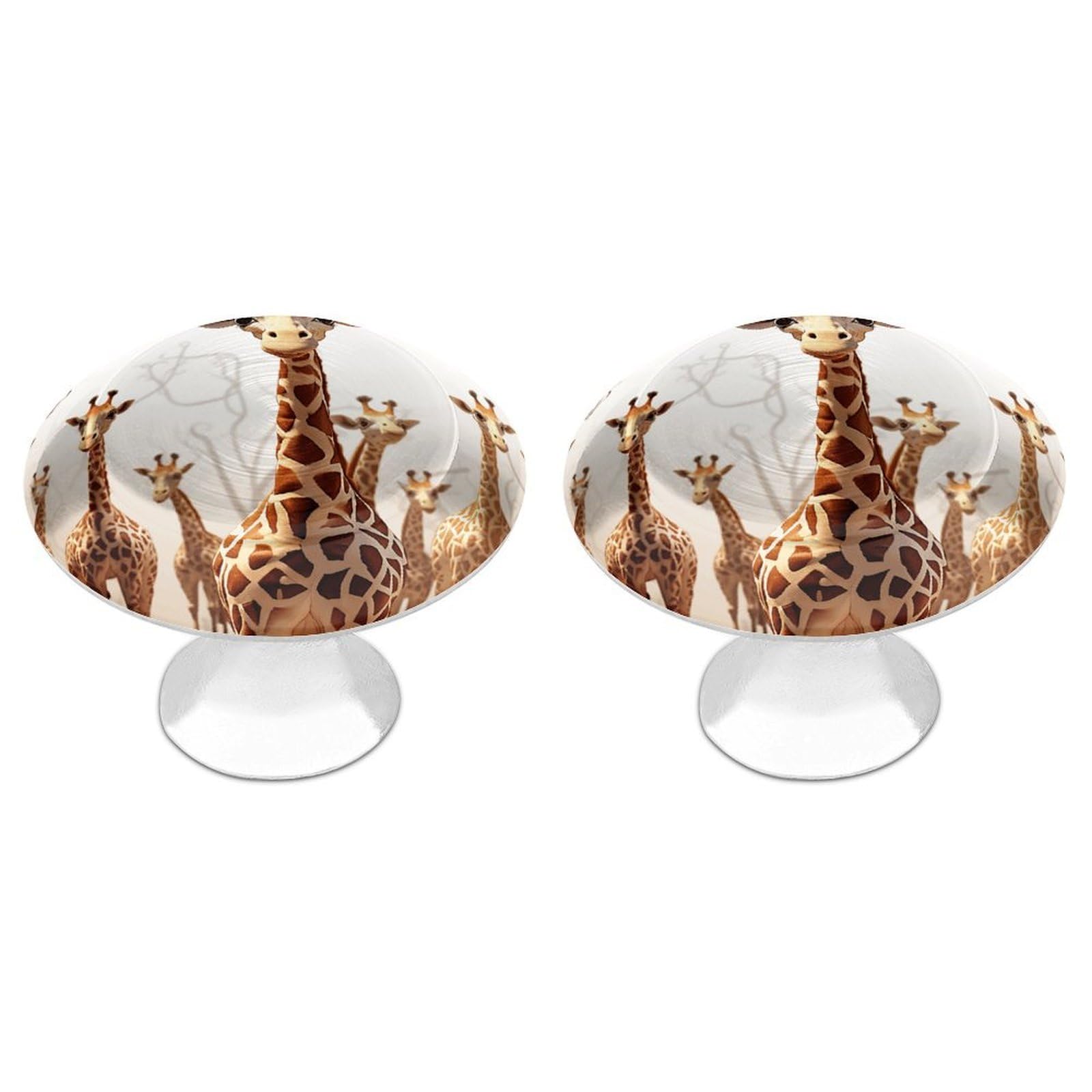 FekiLoot Cute Cartoon Funny Giraffes Cabinet Knobs Personality Stainless Steel Round Drawer Handles Circle Modern Cabinet Handles Drawer Knobs for Kitchen Dresser Bathroom Cupboard Furniture
