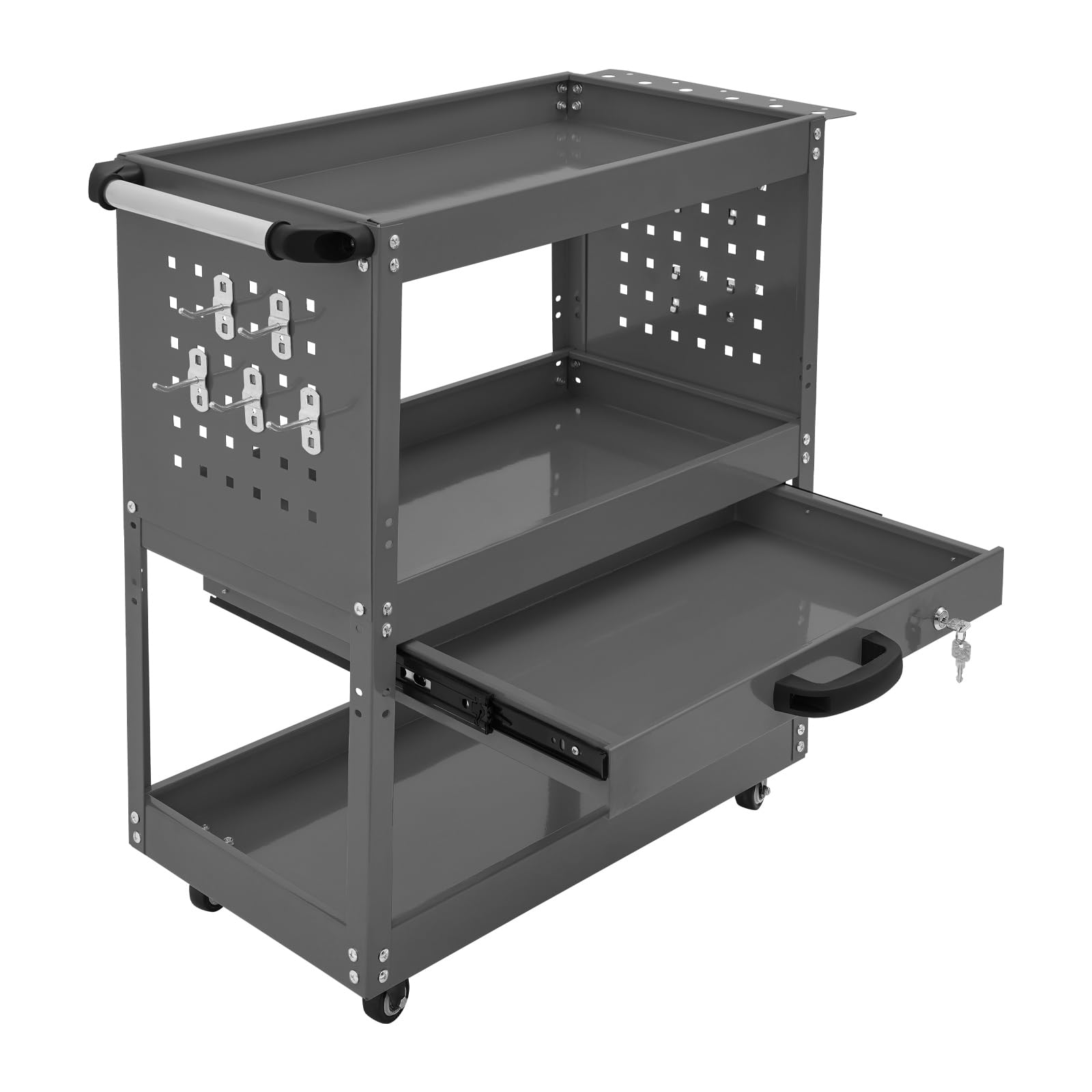 3-stopniowy wózek narzędziowy, całkowite obciążenie 249,47 kg, wózek warsztatowy, wózek narzędziowy z kółkami, wózek do przechowywania narzędzi do garażu, magazynu i warsztatu (81 x 35,66 x