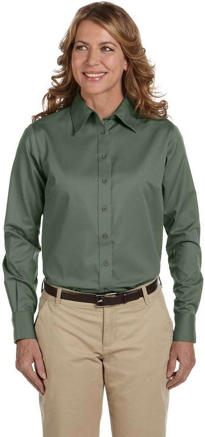 Harriton M500W Ladies L-Sleeve Shirt Hunter X-Large - Image 2