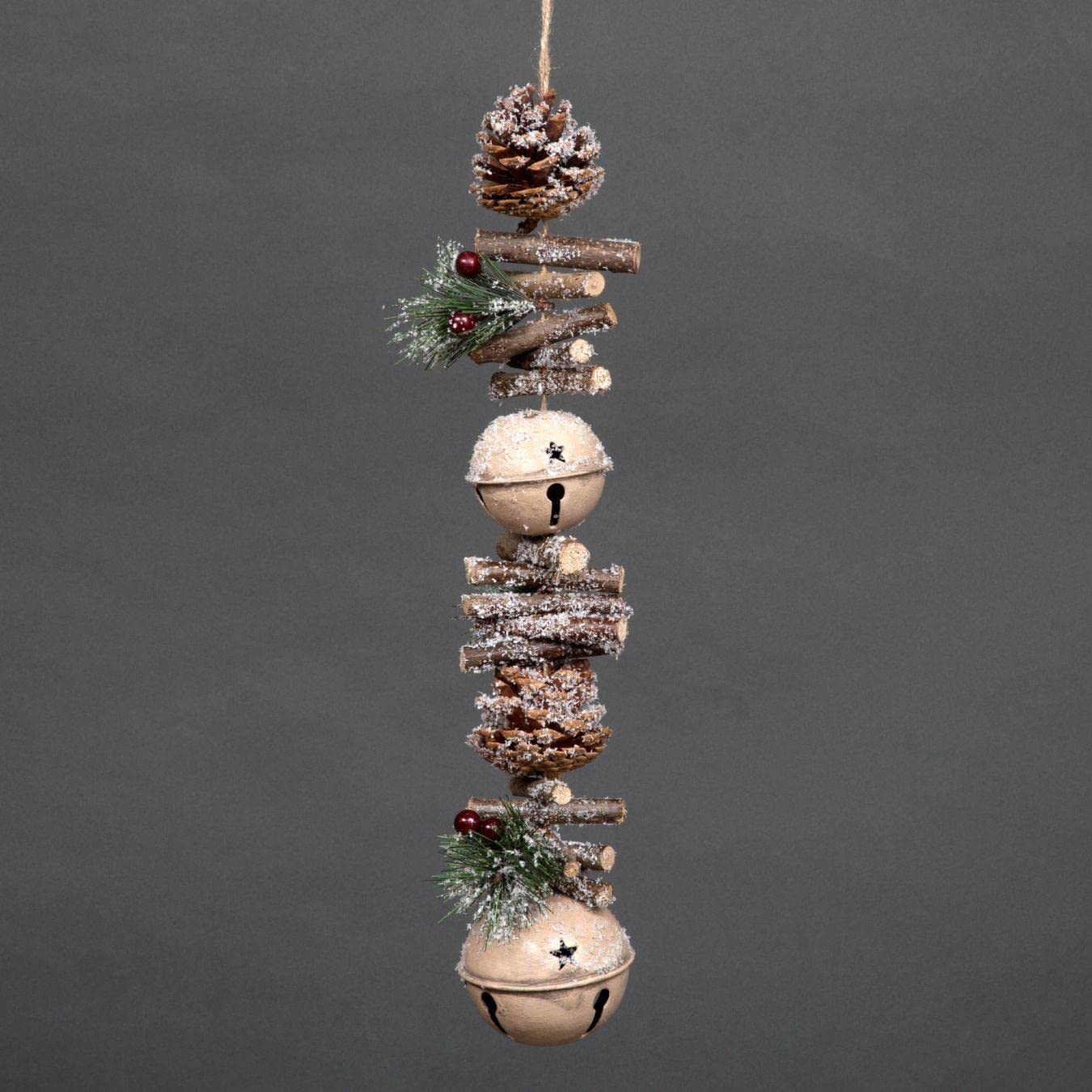 SHATCHI 50cm Garland with Cream Jingle Bells Wooden Sticks