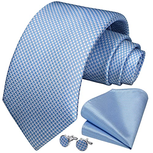 Image of HISDERN Mens Ties Set Stripe Plaid Ties for Men and Pocket Square Cufflinks Formal Silk Necktie Wedding Business