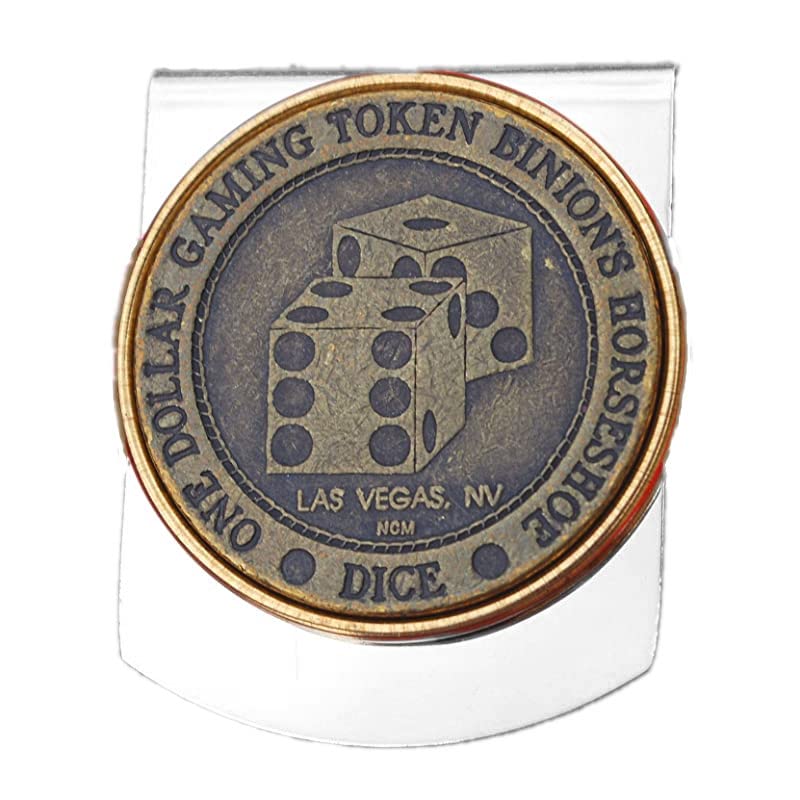 Vintage Binion’s Horseshoe Club Casino 1 Dollar Gaming Token Stainless Steel Large Wide Design Money Clip NEW - Las Vegas, NV - Dice