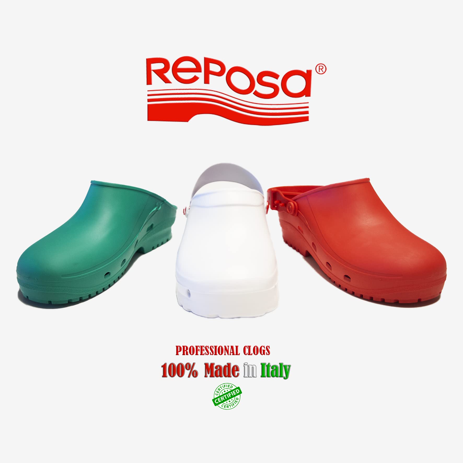 REPOSA Light One - Sabot Femme et Homme en EVA avec Semelle Antidérapante et Antibactérienne, Sabot Femme Medical Infirmiere Unisex Anatomique avec Sangle Rabattable - Sabot Femme Medical Ultralégère